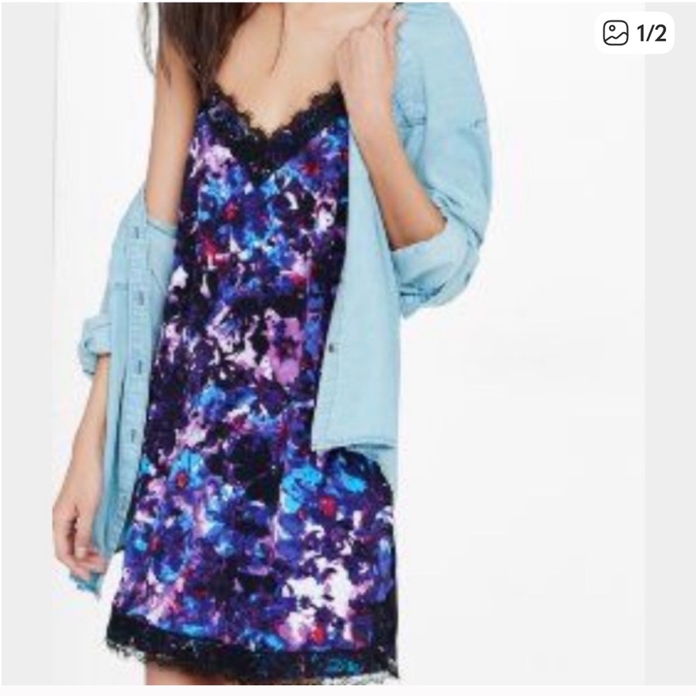Express Vibrant Blue and Purple Mini Dress